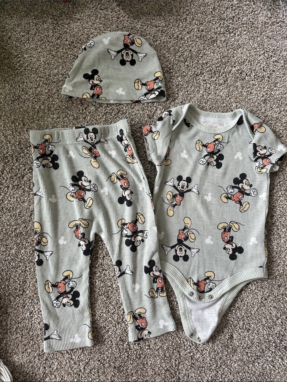 Disney Baby Sage Green Ribbed 3-Piece Set with Black and Yellow Accents